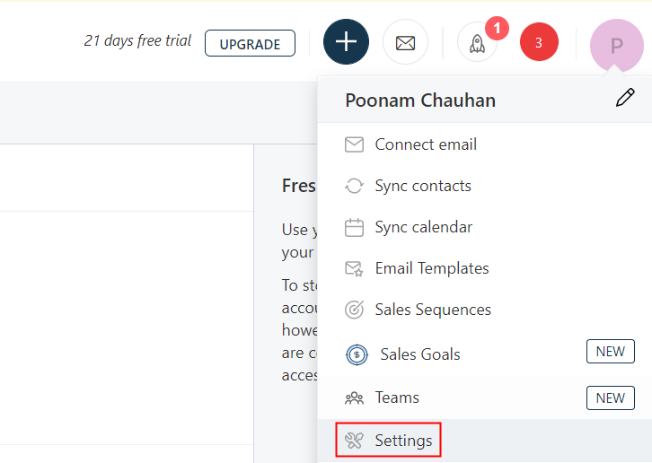 Go to Freshsales Settings