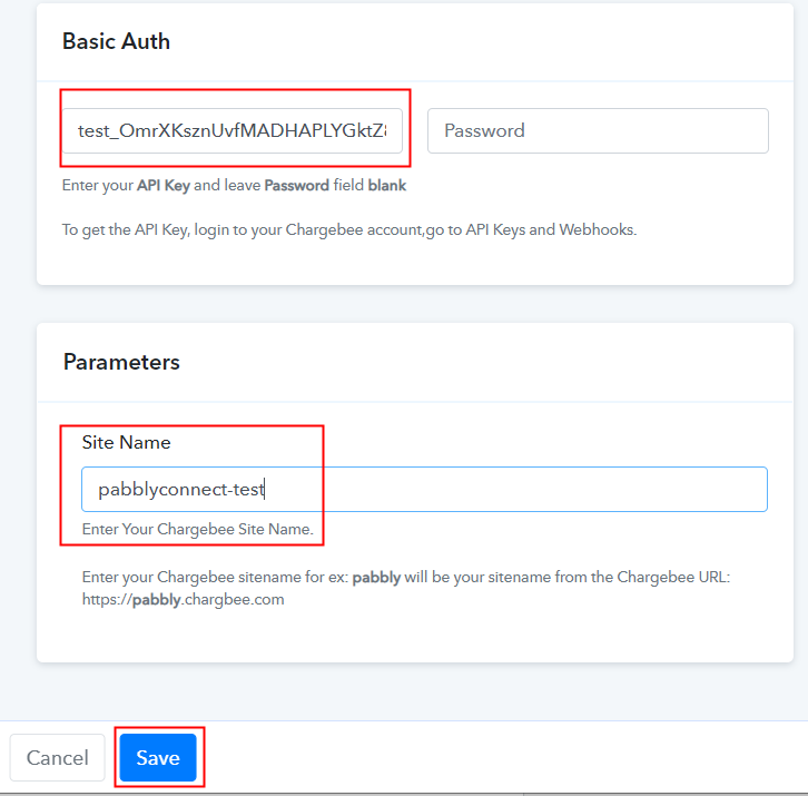 Fill API Key and Sitename