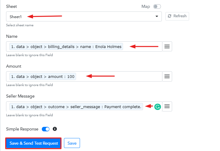 Map Field Data to Save New Stripe Charges Automatically to Google Sheets