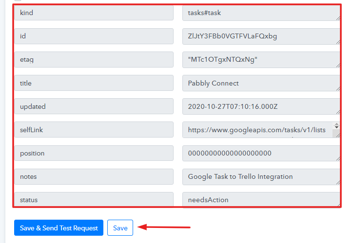 Save the Response in Pabbly Connect Dashboard