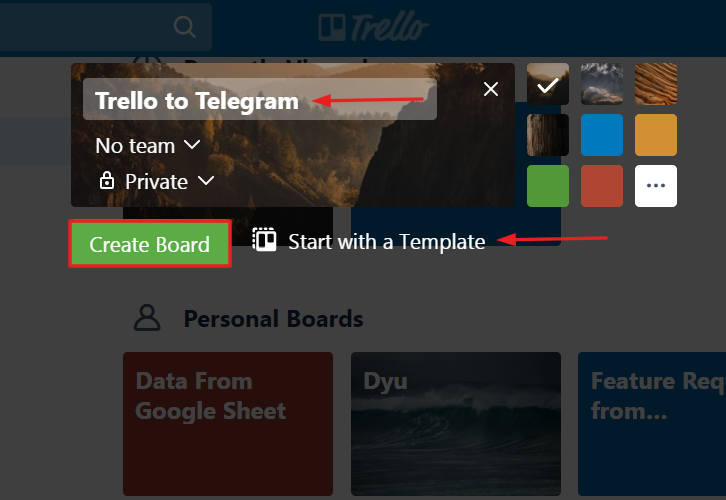 Name the Board as Trello to Telegram to Get Trello Notifications in Telegram