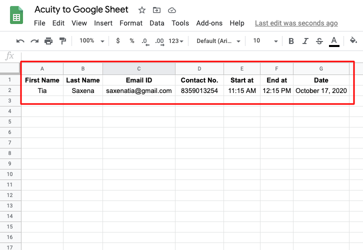 Add Acuity Scheduling Appointments to Google Sheets Rows