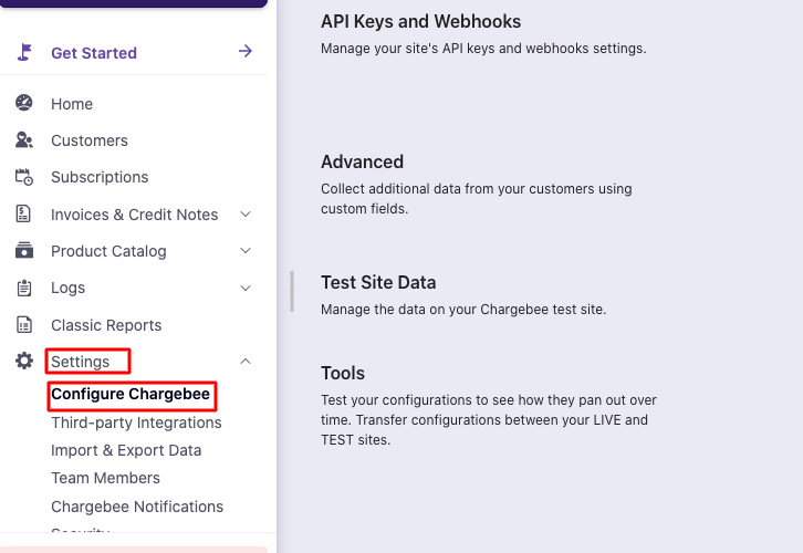 Click Settings Chargebee to Add Google Sheets Rows for New Chargebee Subscriptions