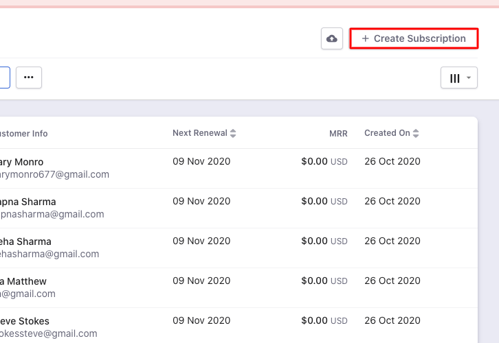 Click on Create Subscription Chargebee