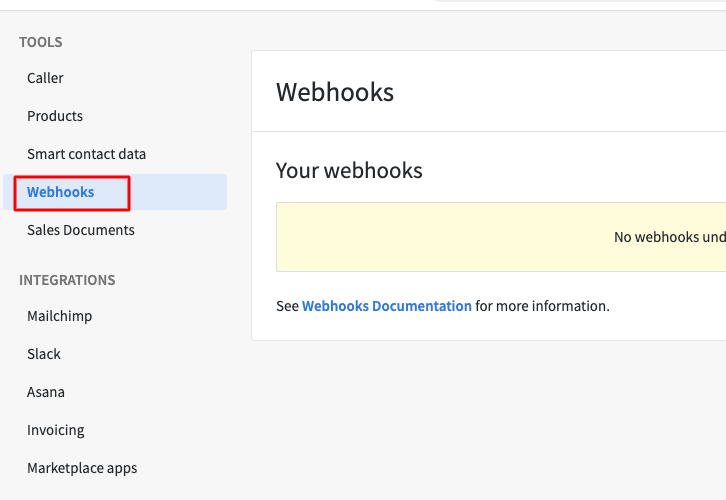 Click on Webhooks