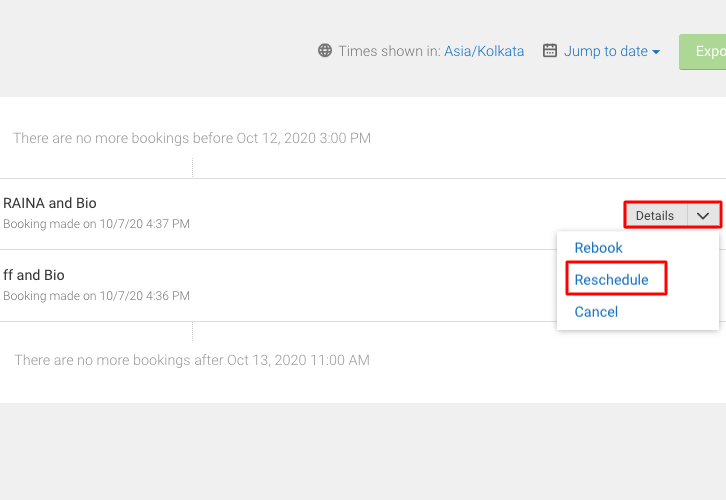 Reshedule Booking
