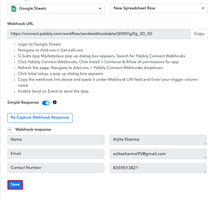 Save Webhook Response