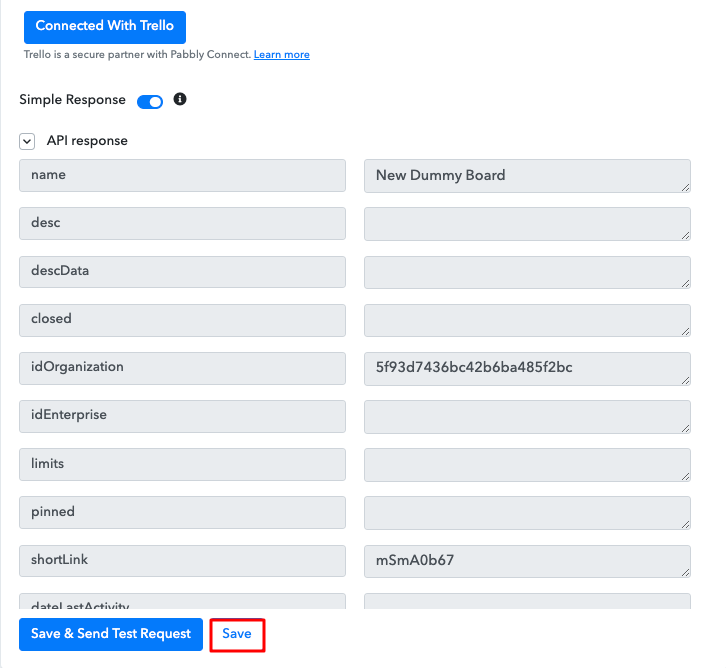 Save the API Response Trello