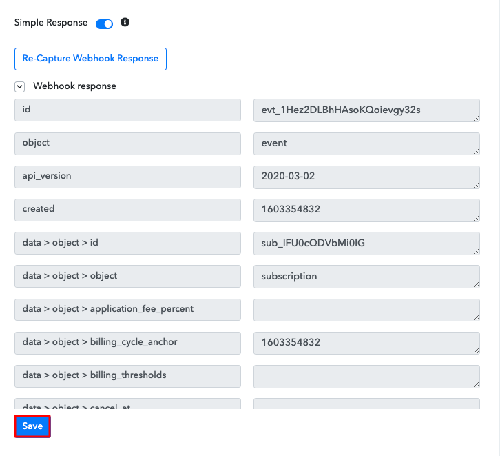 Save the Webhook Response