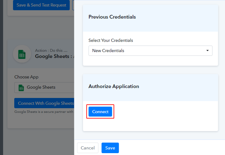 Click the Connect Button to Create Google Sheets Rows for YouCanBook.me Bookings