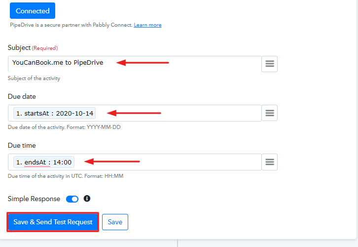 Map the Values to Create Pipedrive Activity for New YouCanBook.me Bookings