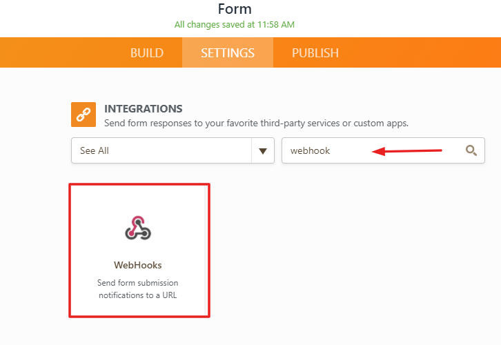 Click on Webhook to Save New JotForm Form Submissions to Google Sheets