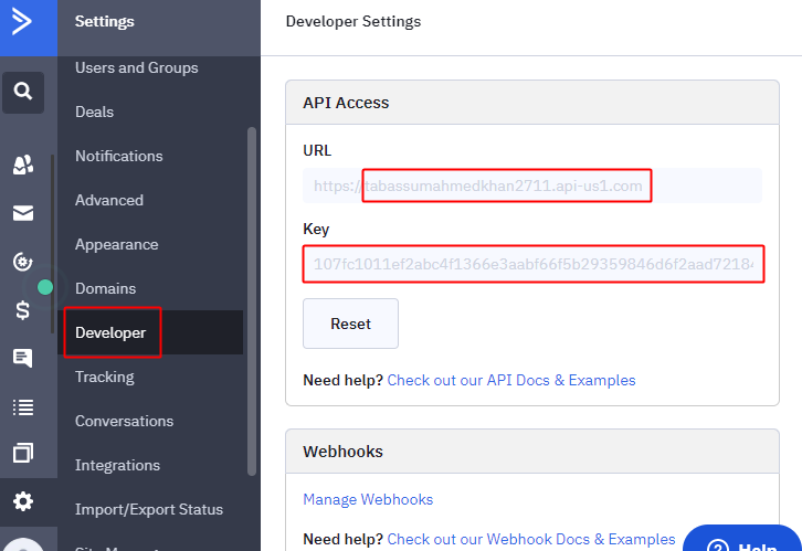 Copy the API Key & URL