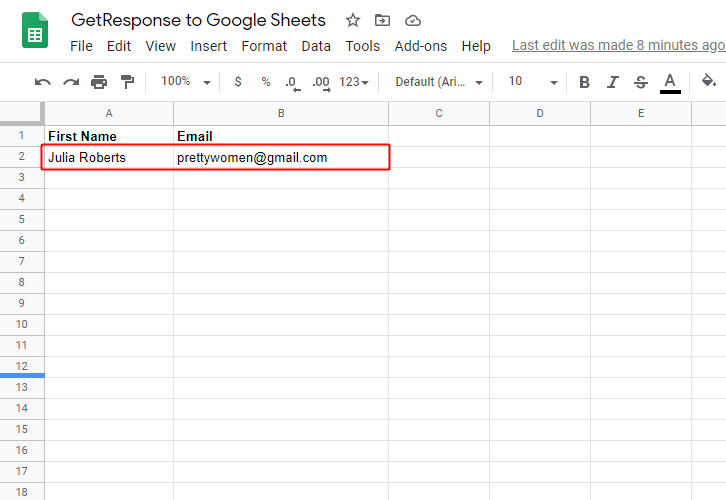 Google Sheets Entry