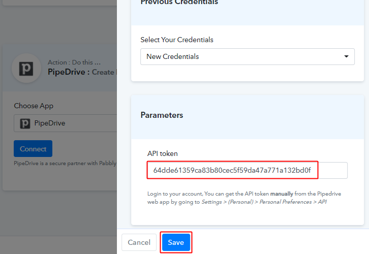 Paste API Token