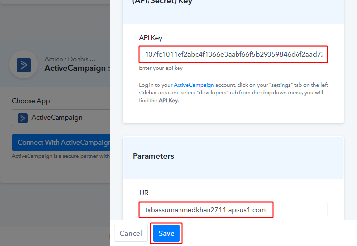 Paste API Key & URL