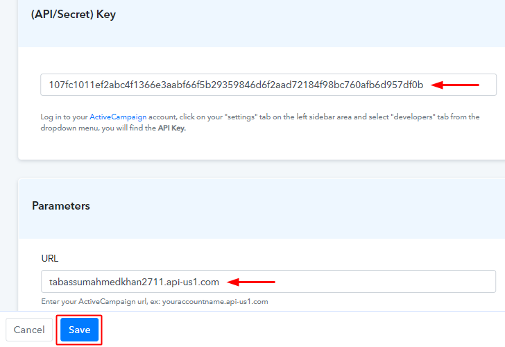 Paste URL & API Key 