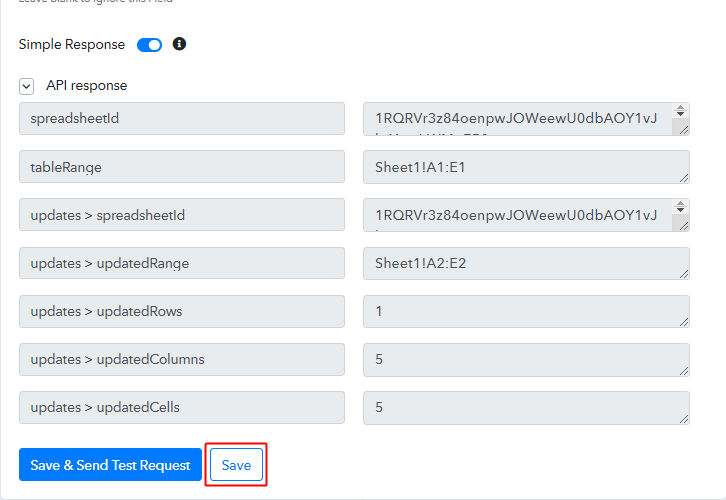 save Action API Response