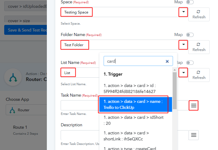 Select ClickUp Space, Folder, List & Title