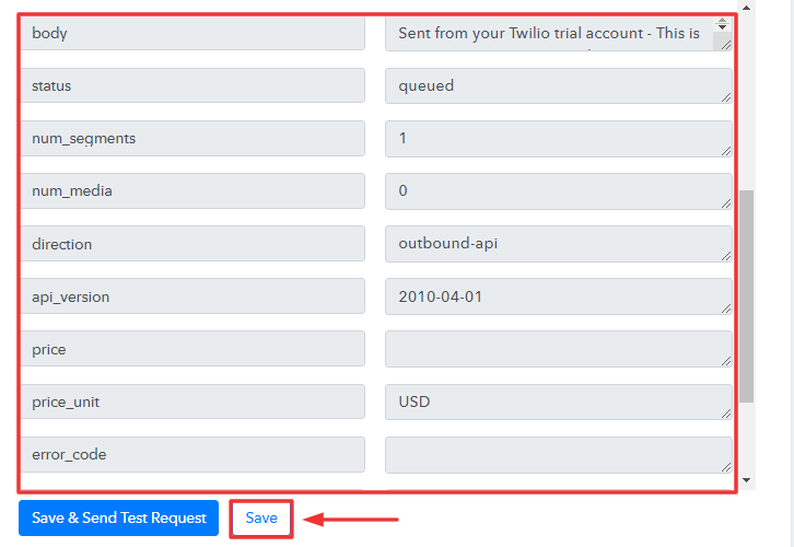 Test the Response & Save to Automatically Send Twilio Message for New Stripe Charges
