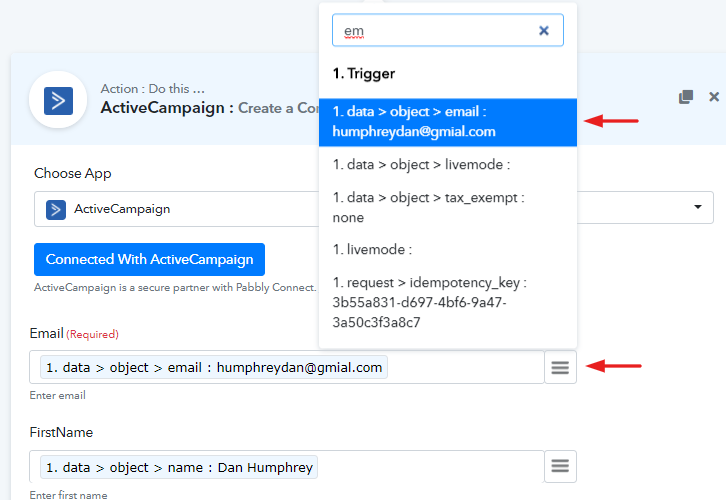 Map Field Data to Add New Stripe customers to ActiveCampaign as Contact