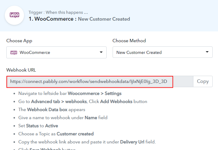 Copy the Webhook URL