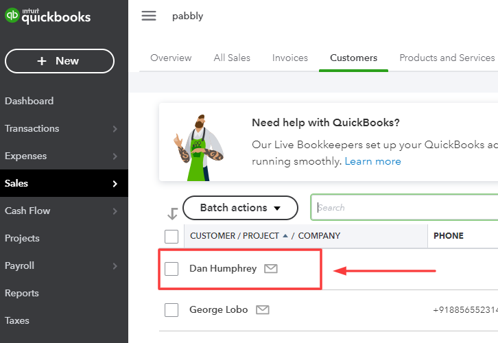 Check Response in Quickbooks Online Dashboard