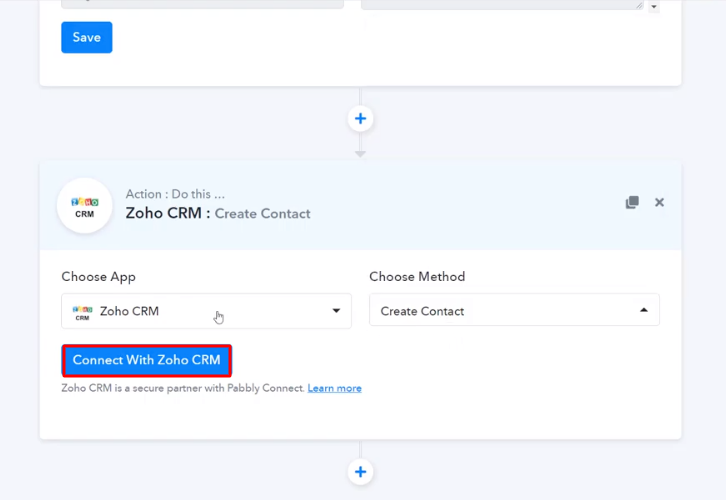 Click Connect Zoho Crm
