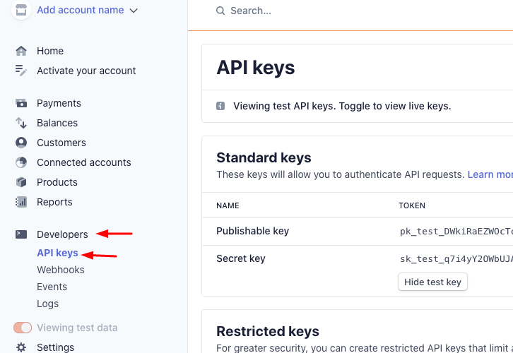 Click on API Key