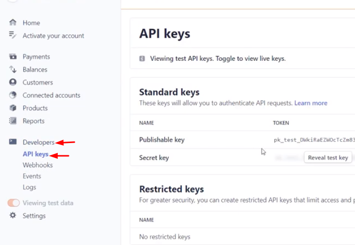 Click on API Stripe