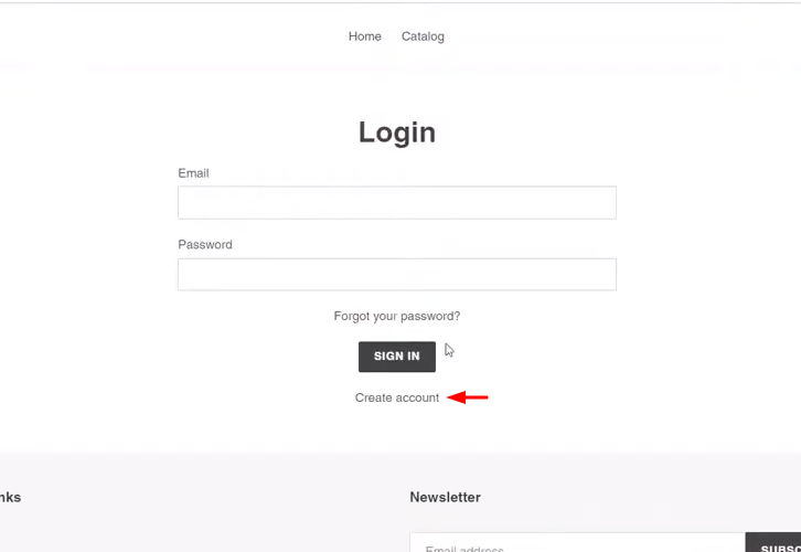 Click on Create Account Shopify