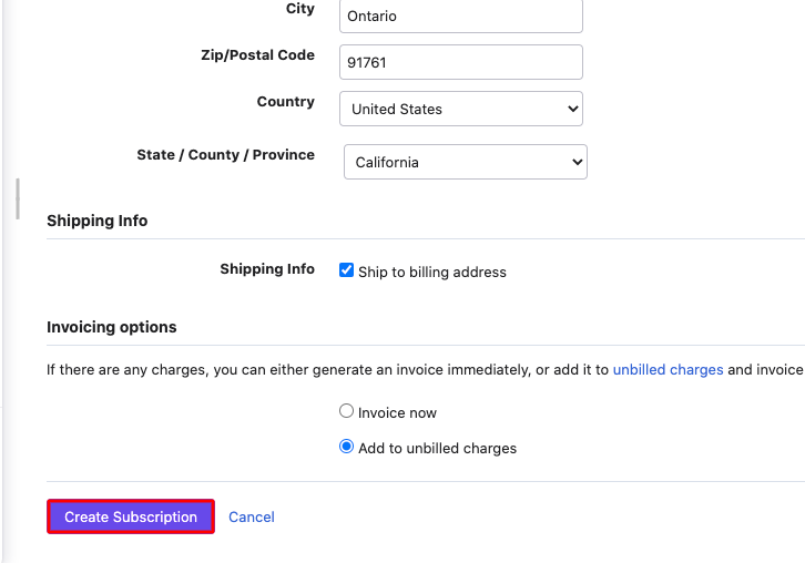 Click on Create Subscriptions Chargebee
