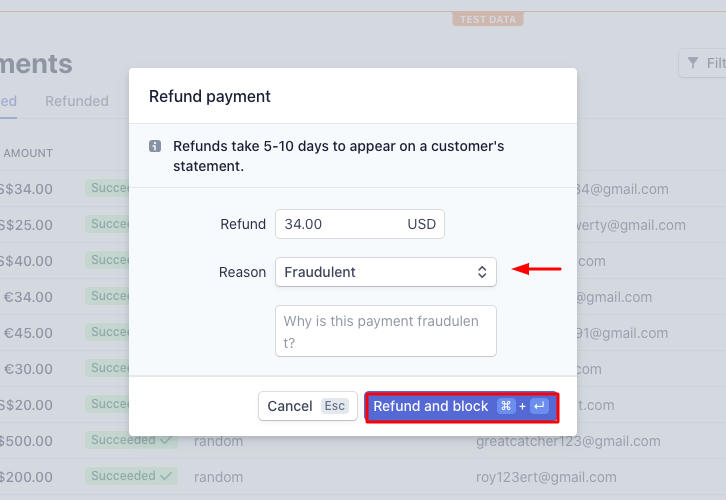 Click on Refund & Block