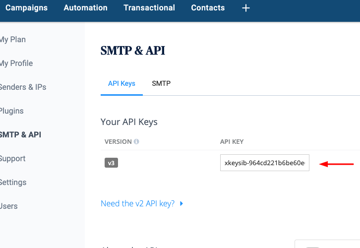 Copy API Key Sendinblue