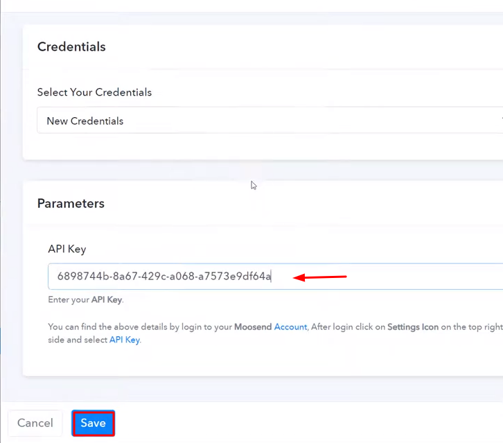 Paste the API Key