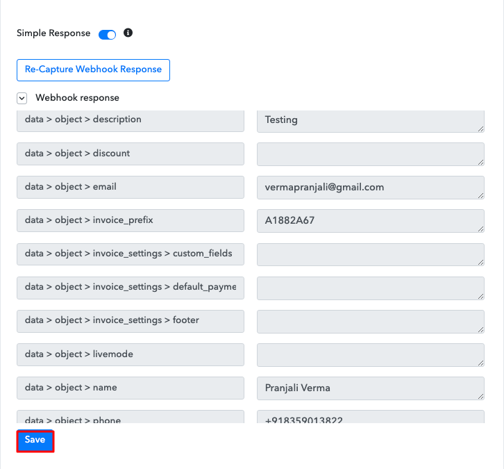 Save the Webhook Response