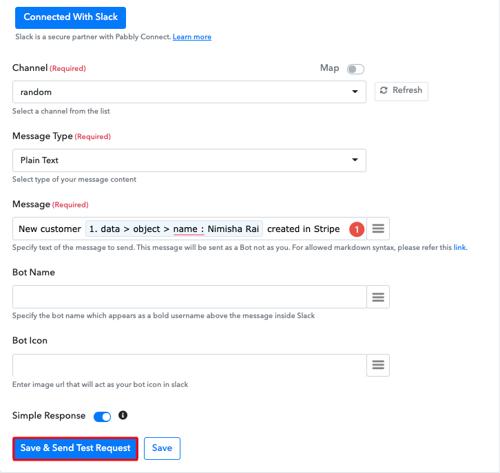 Send Test Request Slack