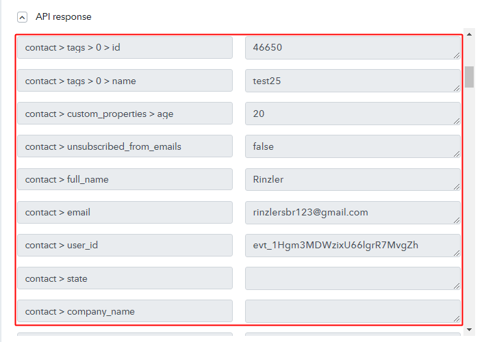 Action API Response for Stripe to Gist