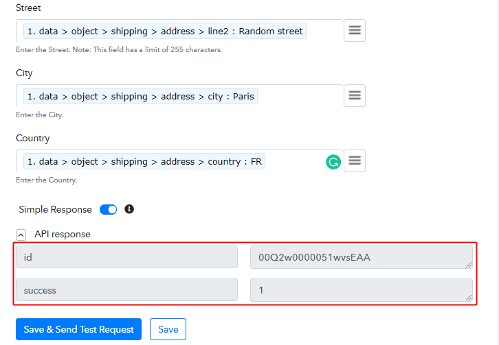 Action API Response for Stripe to Salesforce