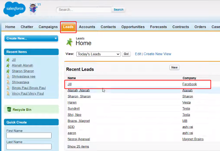 Action Response on Salesforce Leads