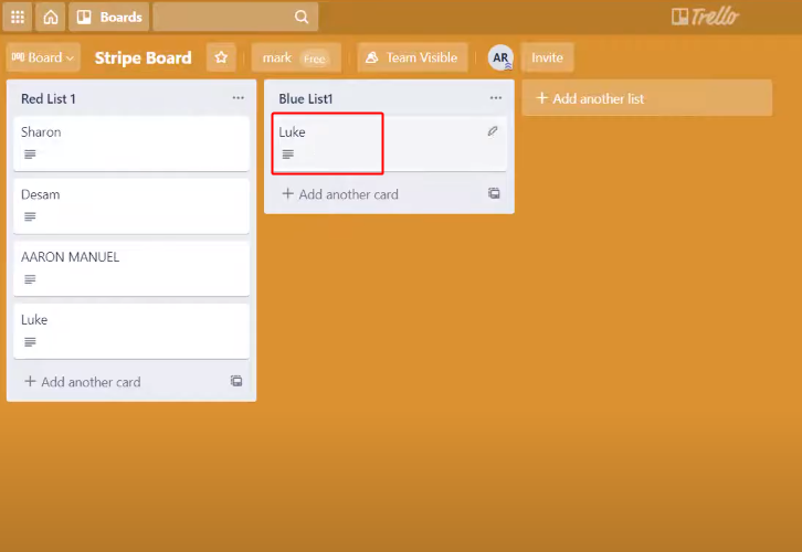 Card Entry on Trello