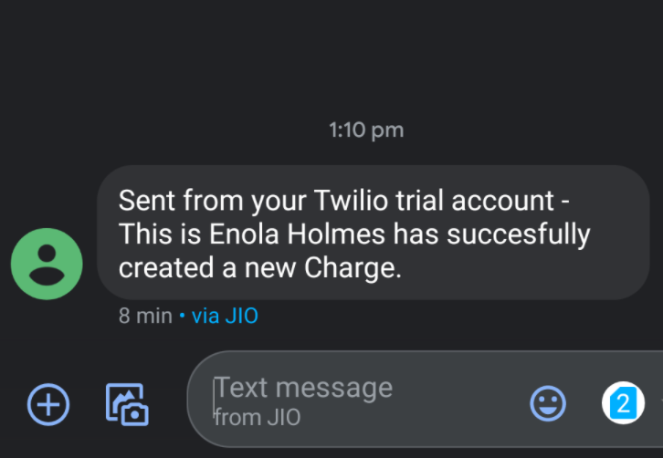 Check the Response to Automatically Send Twilio Message for New Stripe Charges
