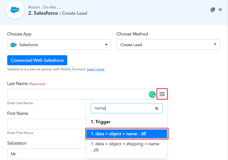 Map Fields for Stripe to Salesforce