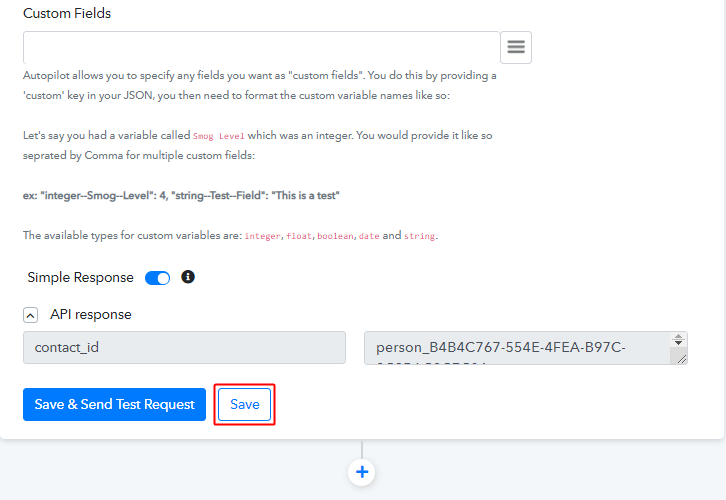 Save Action API Response for Stripe to Autopilot