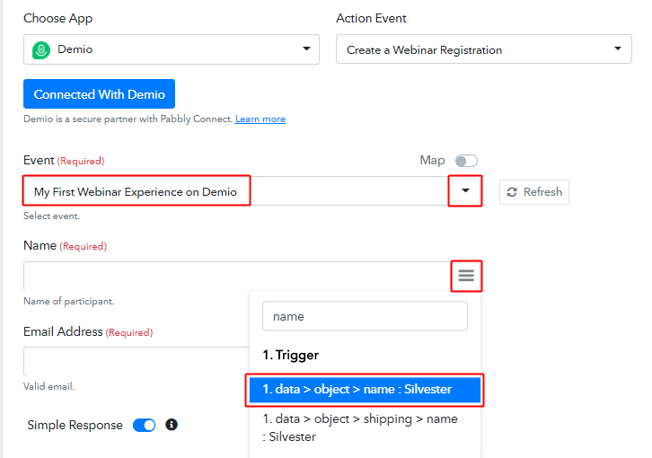 Select Events & Map Fields