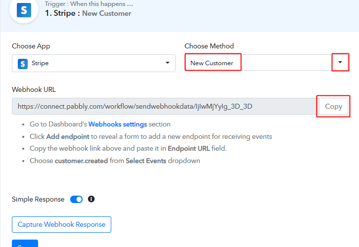 Select Method & Copy Webhook URL