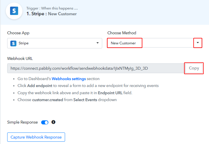 Select Method and Copy Webhook URL