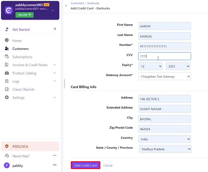 Add Card Details Chargebee