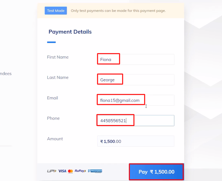 Add Order Details Razorpay