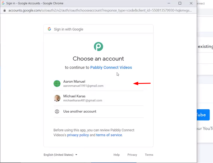Choose Youtube Account